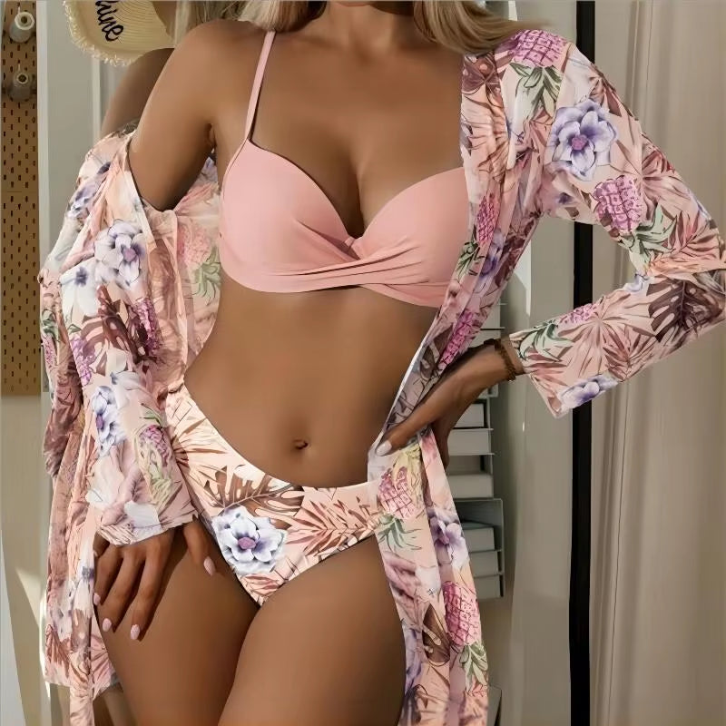 Cross Border New Sexy Cross Bikini Wholesale Split Style Camisole Three Piece Swimsuit with European and American Printed Bikini