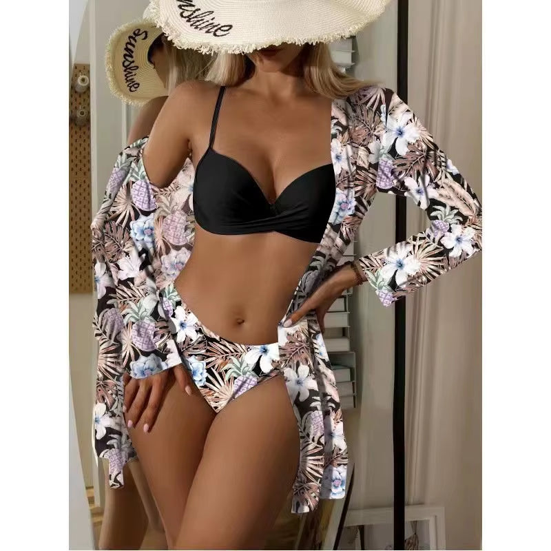 Cross Border New Sexy Cross Bikini Wholesale Split Style Camisole Three Piece Swimsuit with European and American Printed Bikini