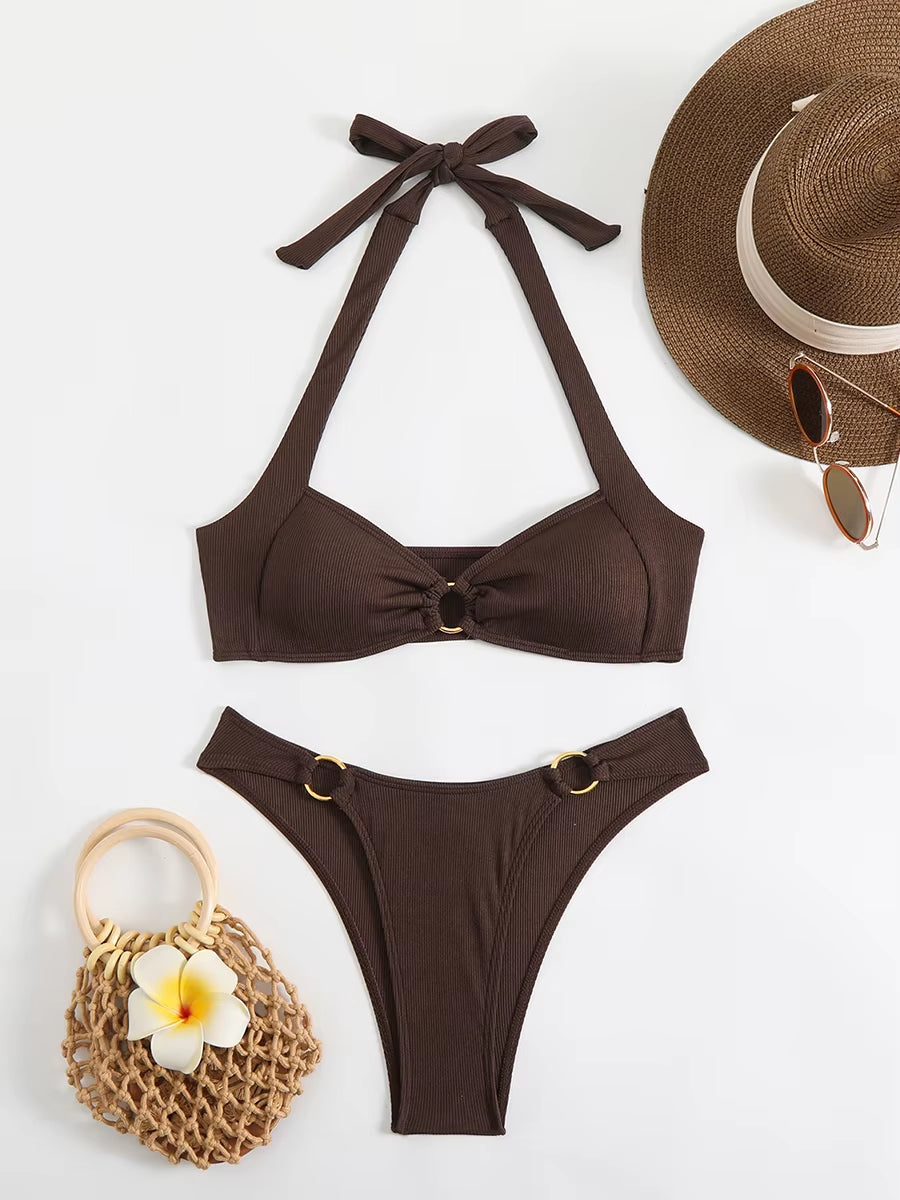 Sexy Women'S Swimsuit 2025 Summer Bikini Two-Piece Swimwear for Woman Beachwear Halter Bikinis Sets Swimming Beach Bathing Suits