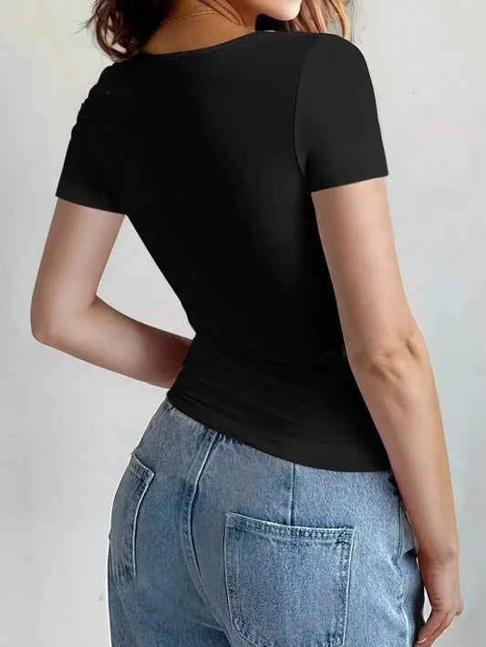 T-Shirts Scoop Neck Short Sleeve Crop
