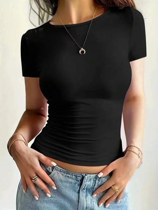 T-Shirts Scoop Neck Short Sleeve Crop