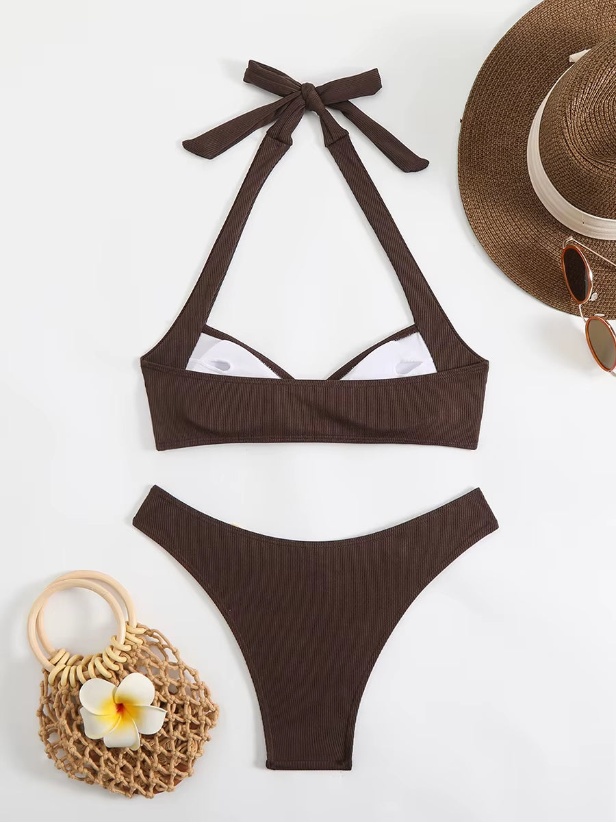 Sexy Women'S Swimsuit 2025 Summer Bikini Two-Piece Swimwear for Woman Beachwear Halter Bikinis Sets Swimming Beach Bathing Suits