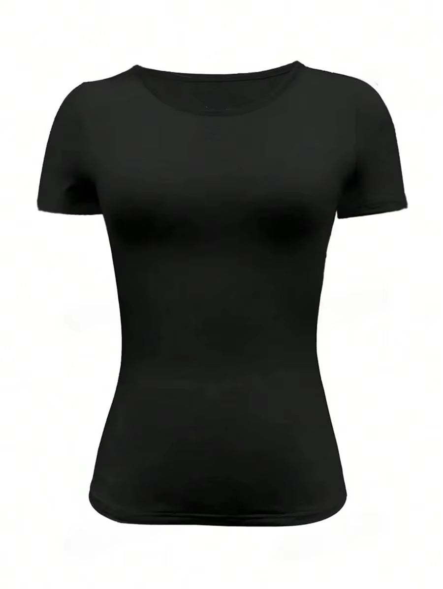 Womens Basic T-Shirts Scoop Neck Short Sleeve Crop Tops Cute Summer Tops Slim Fit Tees Y2K Clothing 2025